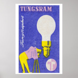 Light Bulb & Camera Matchbox Art Print, Hungarian Poster