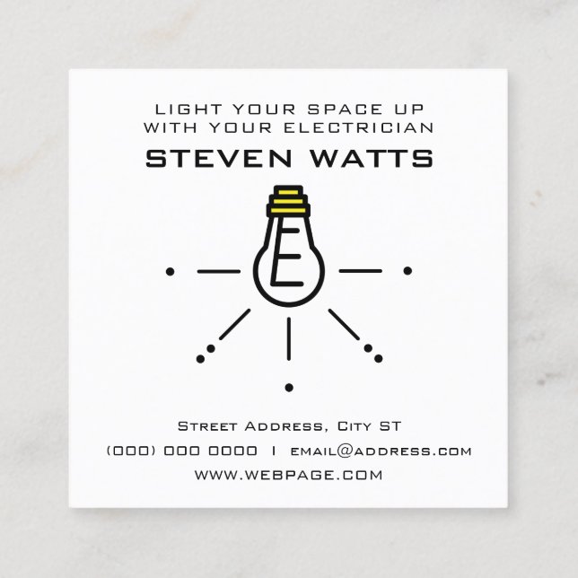 Light bulb electrical services logo square business card (Back)