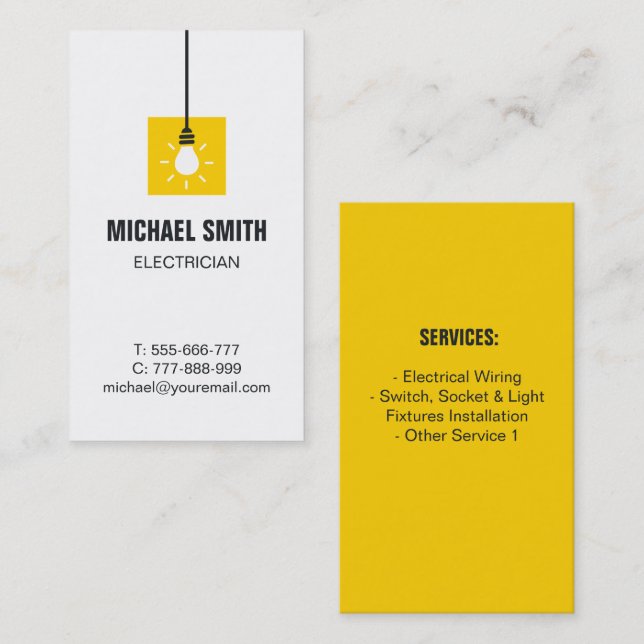 Light Bulb Icon Electrician Vertical Business Card (Front/Back)