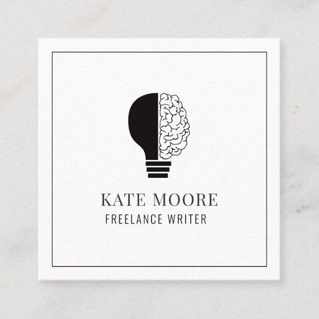 Light Bulb Idea Brain Logo Writer Editor Square Business Card (Front)