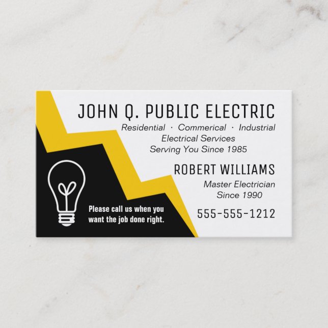 Light Bulb Lightning Bolt Electrician Electrical Business Card (Front)