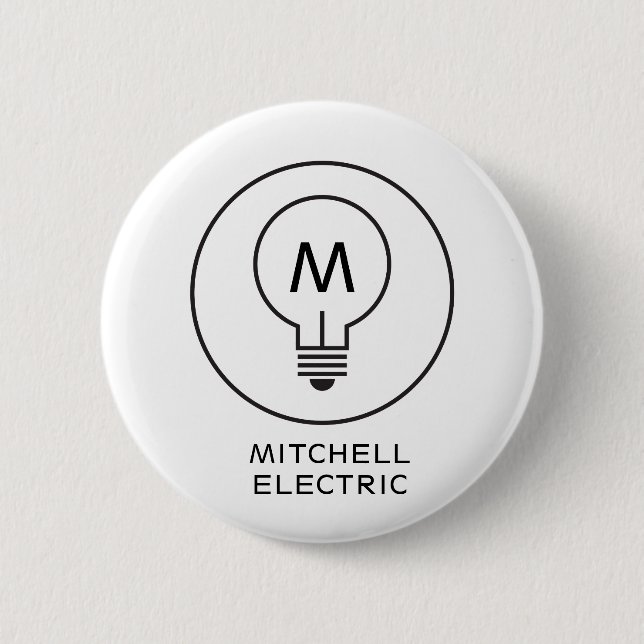 LIGHT BULB MONOGRAM LOGO on WHITE for ELECTRICANS 6 Cm Round Badge (Front)
