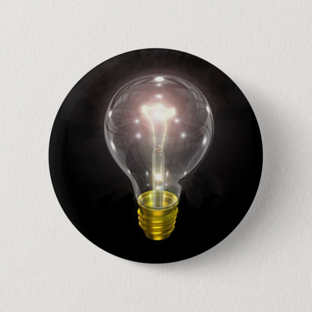 light bulb on blk 3 inch flare 6 cm round badge (Front)