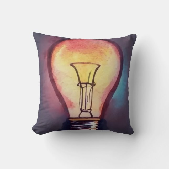 Light Bulb Watercolor Painting, Bulb Cushion (Front)