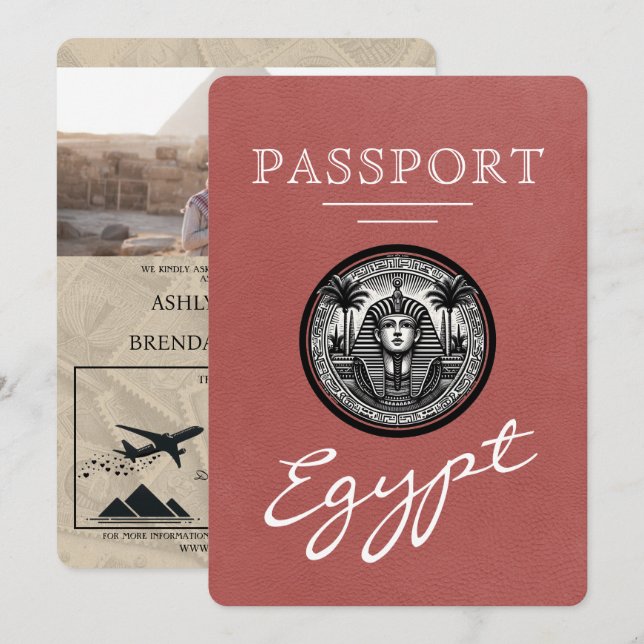 Light Burgundy Egypt Passport Wedding Invitation (Front/Back)