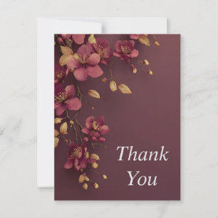 Light Burgundy Flowers on Burgundy Thank You Card