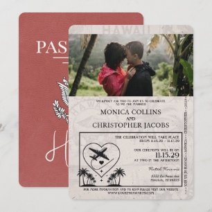 Light Burgundy Hawaii Passport Wedding Invitation