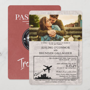 Light Burgundy Ireland Passport Wedding Invitation