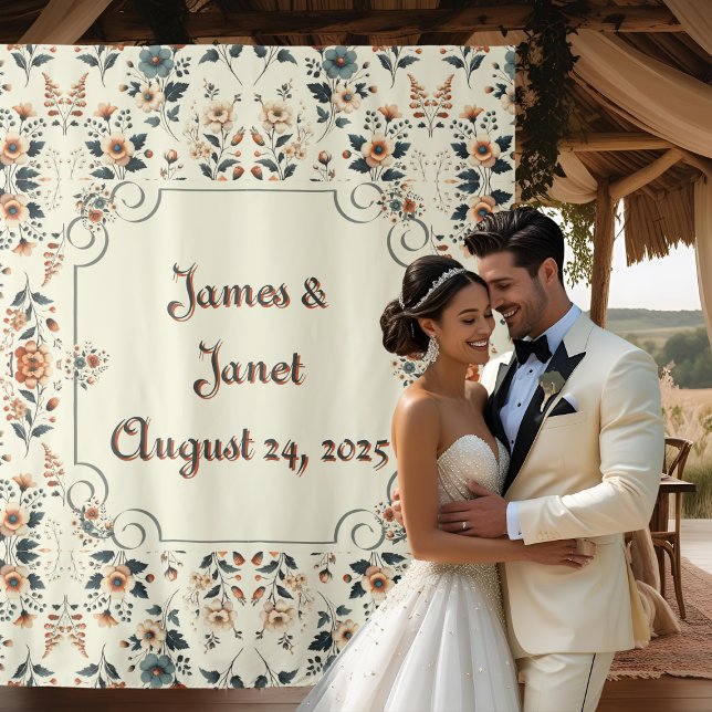 Light Buttercream Floral Wedding Backdrop Tapestry (Creator Uploaded)
