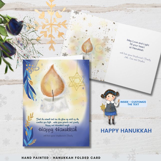 Light Candles Watercolor Happy Hanukkah  Card (Light Candles Watercolor Happy Hanukkah Card)