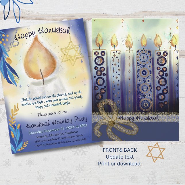 Light Candles watercolor Happy Hanukkah  Invitation (Light Candles watercolor Happy Hanukkah Invitation)