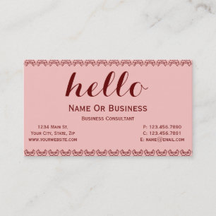 Light Carnation Pink & Deep Red, Hello Text Unique Business Card