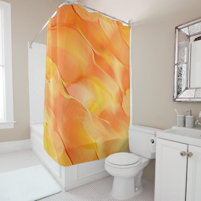 Light carved in yellow and many orange shower curtain (In Situ)