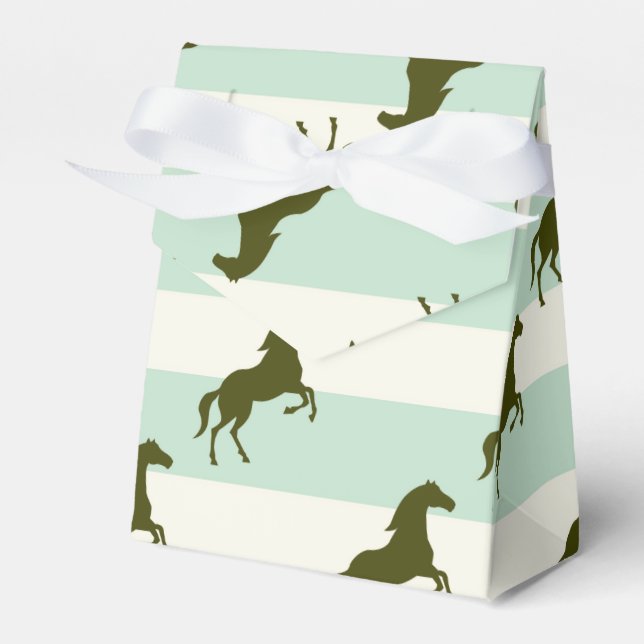 Light Celadon Green and Brown Horse Pattern Favour Box (Front Side)