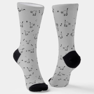 Light Charcoal Cat Line Art Pattern Socks
