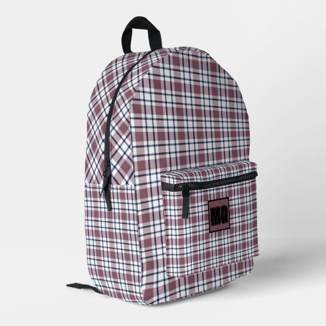 Light chequered retro pattern brown grey white printed backpack (Back Corner Left)