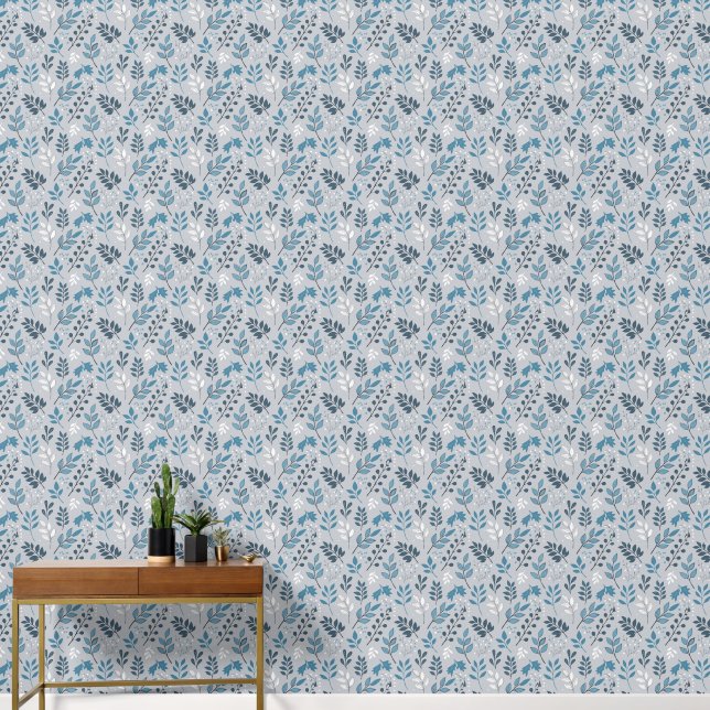 light color blue tones flowers wallpaper (Hallway)