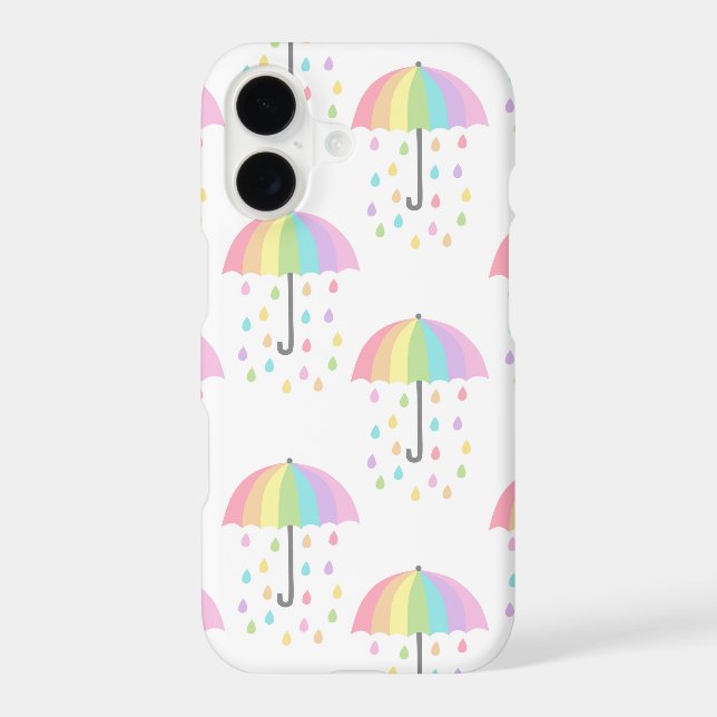 Light Colors Rainbow Umbrella Print Rain Drops iPhone Case (Back)