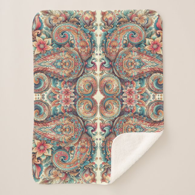 Light Colour Paisley Design  Sherpa Blanket (Front)