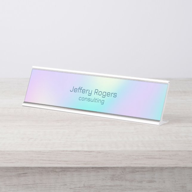 Light colours holographic background desk name plate (Front)