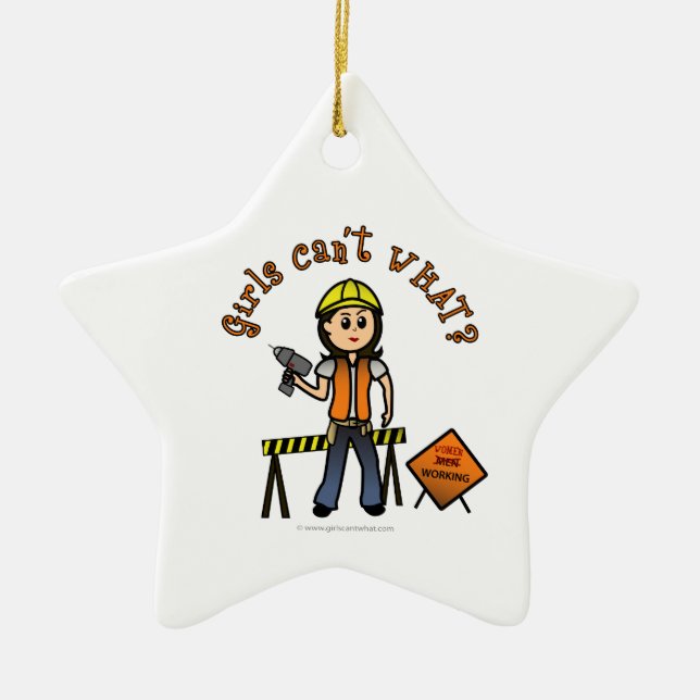 Light Construction Girl Ceramic Tree Decoration (Front)