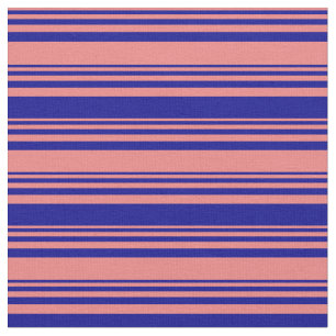 Light Coral and Dark Blue Lined Pattern Fabric