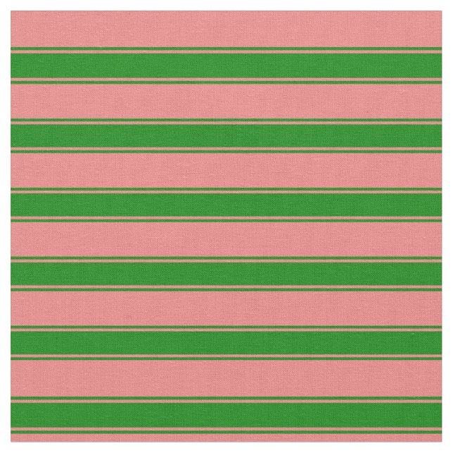 Light Coral and Green Coloured Lined Pattern Fabric (Close Up)
