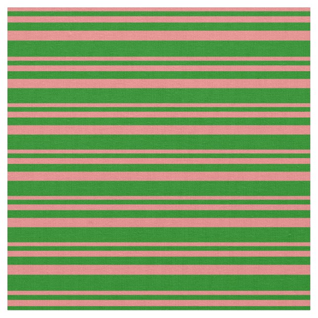Light Coral and Green Lines/Stripes Pattern Fabric (Close Up)