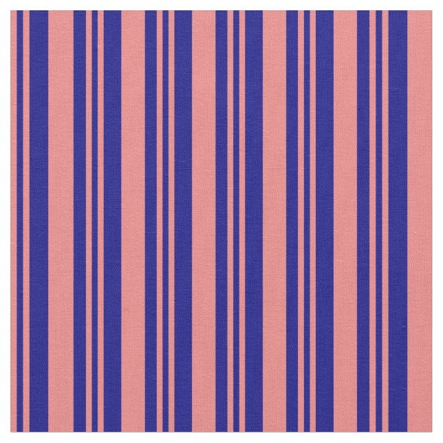 Light Coral & Blue Coloured Lined Pattern Fabric (Close Up)