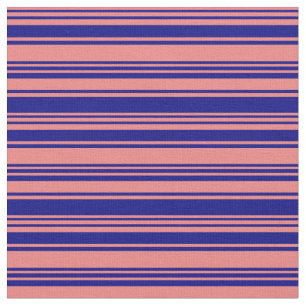 Light Coral & Blue Lined Pattern Fabric