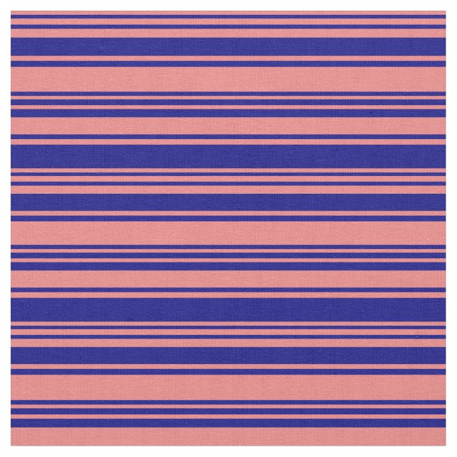 Light Coral & Blue Lined Pattern Fabric (Close Up)