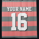 Light Coral Charcoal Sports Jersey Preppy Stripe Shower Curtain<br><div class="desc">Preppy Striped Team Jersey / Sports Jersey / Football Jersey / Rugby Jersey with Custom Name Customise this with your own name or team name and a number. You can change the size, colour and placement of the text if you need to make changes, change the colour of or remove...</div>