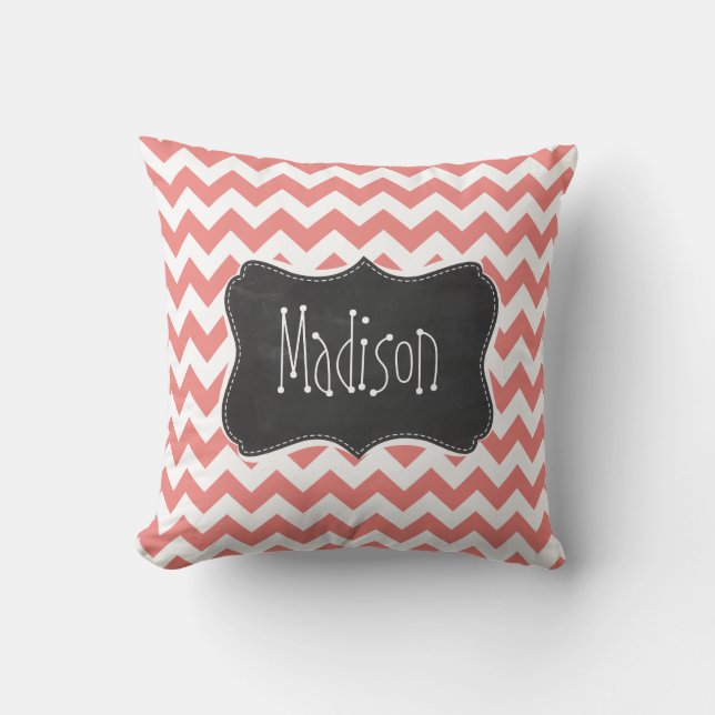 Light Coral Chevron Stripes; Chalkboard look Cushion (Front)