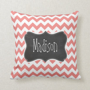 Light Coral Chevron Stripes; Chalkboard look Cushion