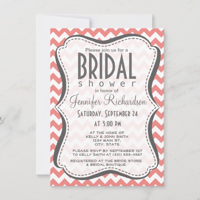 Light Coral Chevron Stripes Invitation (Front)
