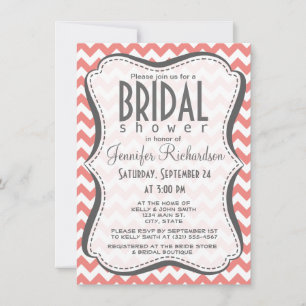 Light Coral Chevron Stripes Invitation