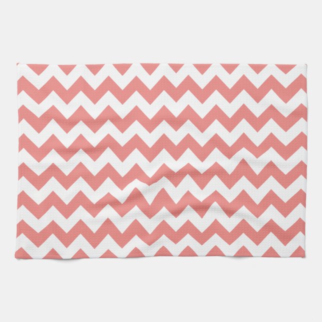 Light Coral Chevron Stripes Tea Towel (Horizontal)
