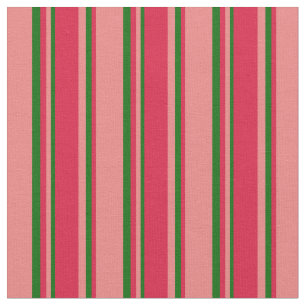 Light Coral, Crimson & Dark Green Lined Pattern Fabric