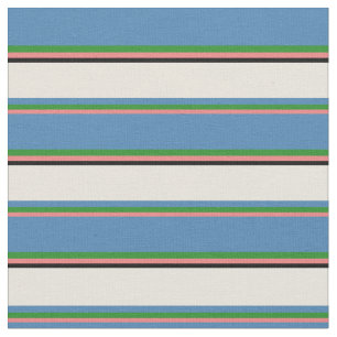 Light Coral, Forest Green, Blue, Beige & Black Fabric