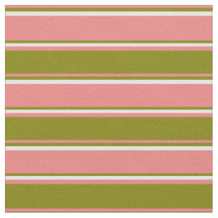 Light Coral, Green & White Coloured Lines Pattern Fabric