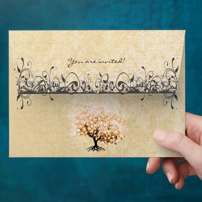 Light Coral Heart Leaf Tree Envelopes (Hand)
