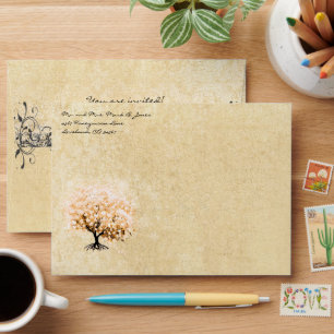 Light Coral Heart Leaf Tree Envelopes