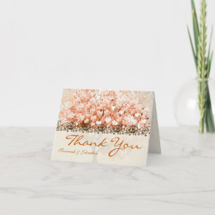 Light Coral Heart Leaf Tree Thank You Card
