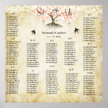 Light Coral Heart Leaf Tree Wedding Seating Chart