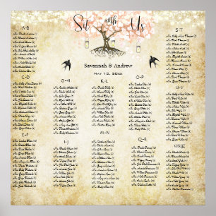 Light Coral Heart Leaf Tree Wedding Seating Chart