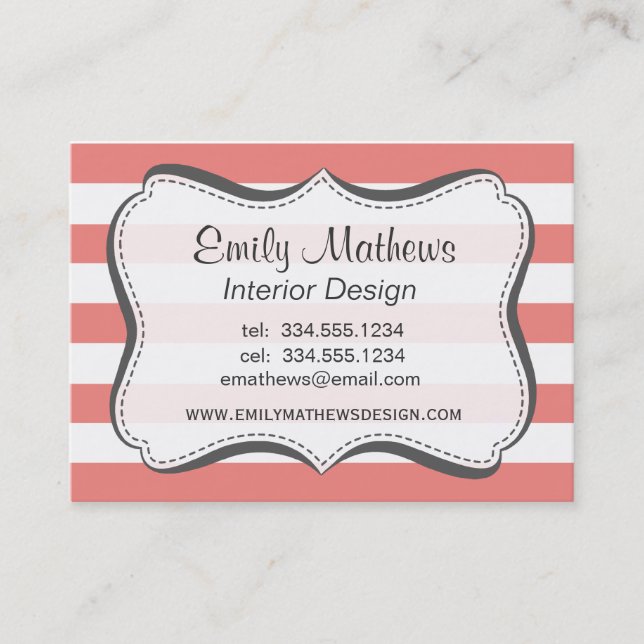 Light Coral Horizontal Stripes Business Card (Front)