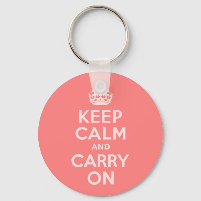 Light Coral Keep Calm and Carry On Key Ring (Front)