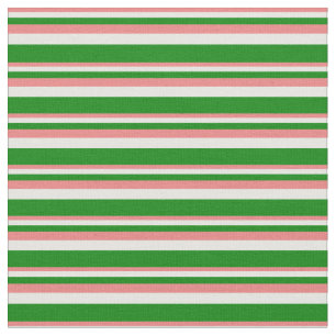 Light Coral, Mint Cream, and Green Pattern Fabric