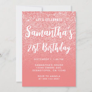 Light Coral Modern Gradient 21st Birthday Invitation