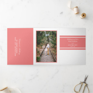 Light Coral Modern Wedding Suite Tri-Fold Invitation